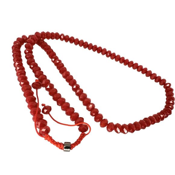 VTG Bold Icy Red Beaded Long Necklace 24-30” Adjustable Formal Lovecore Trendy - Picture 10 of 11